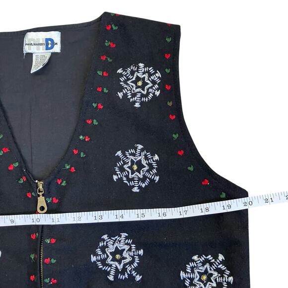 Paul Harris Sz M Vintage Wool Blend Christmas Holiday Vest Embroidered Retro - Picture 15 of 16